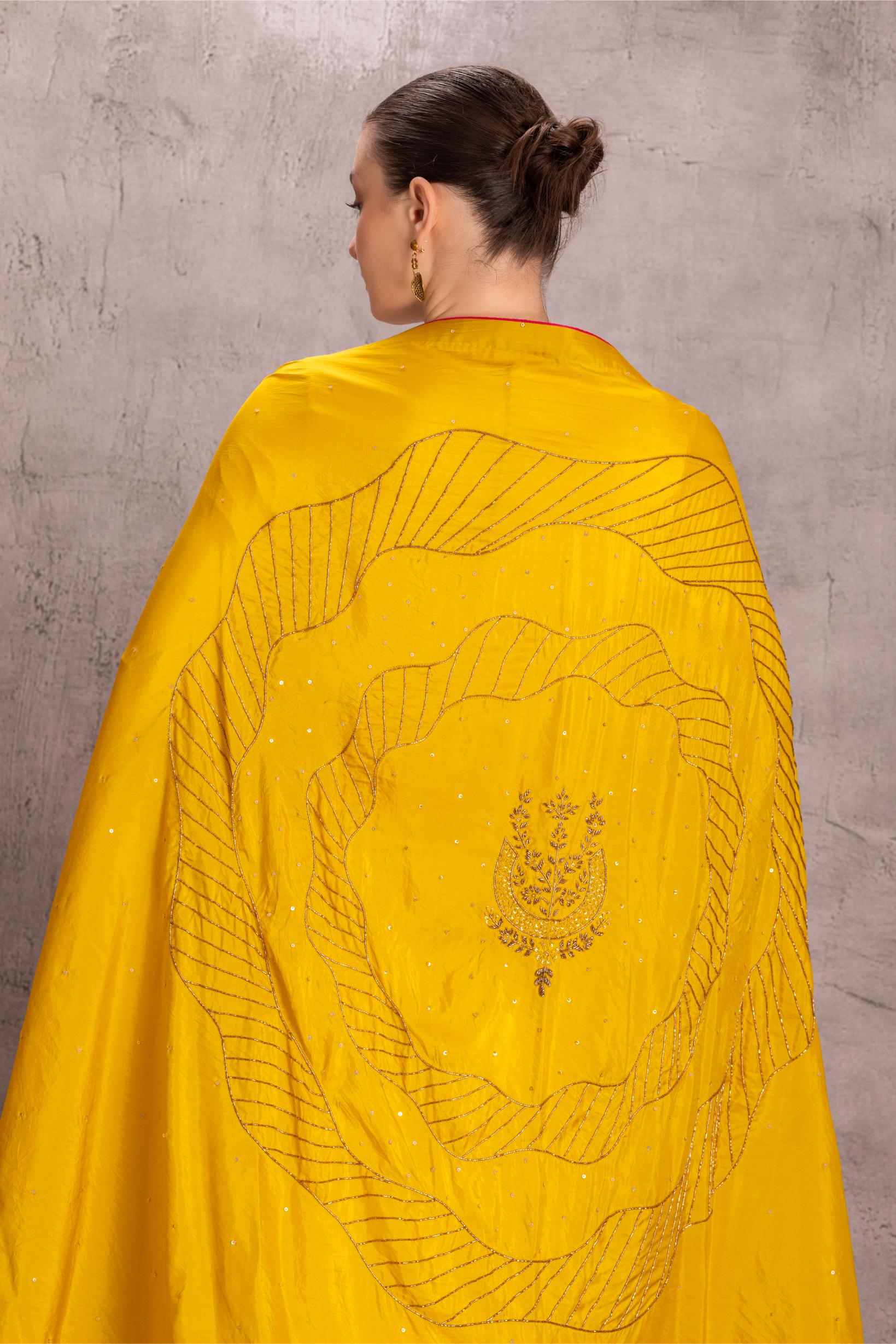 Yellow Silk Embroidered Dupatta