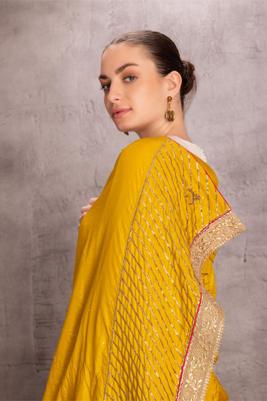 Yellow Silk Embroidered Dupatta