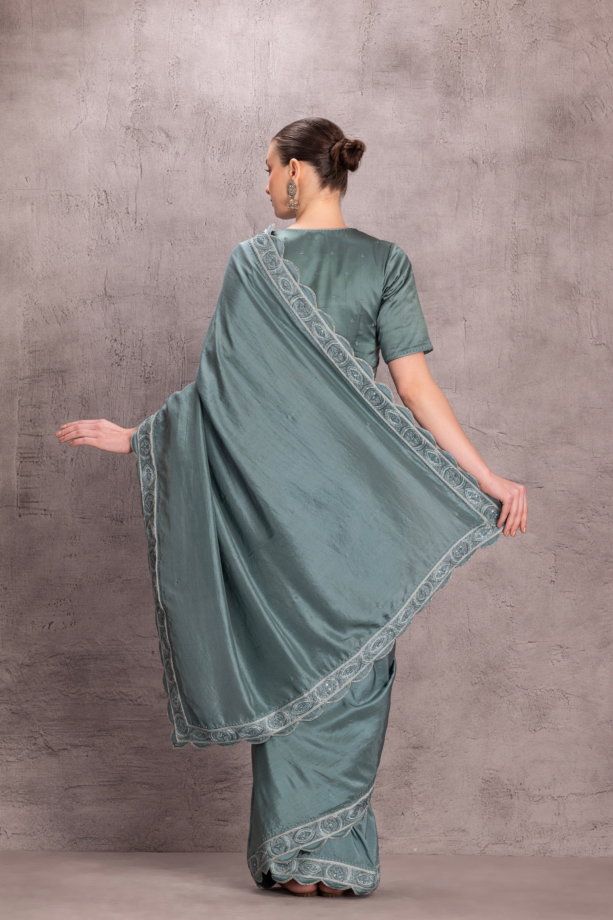 Sky Blue Pure Silk Saree Comes With Embroidered Satin Silk Stitched Blouse & Organic Cotton Stitched Petticoat (3 Pcs)