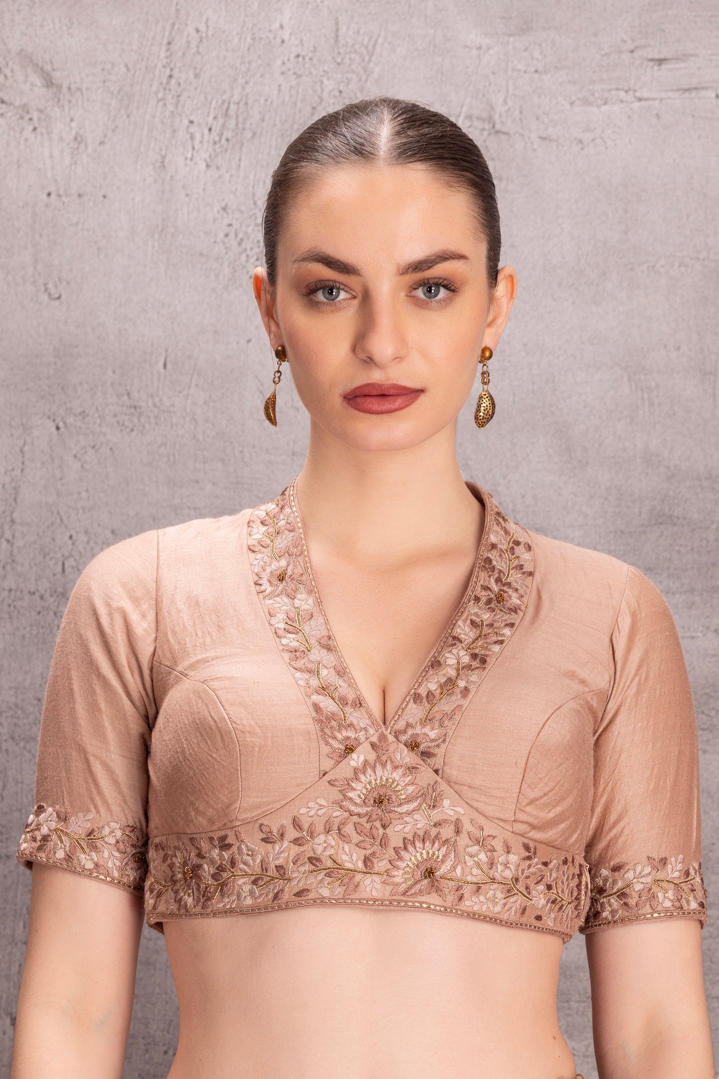 Light Brown Muga Silk Saree Comes with Embroidered Stitched Blouse & Organic Cotton Stitched Petticoat (3Pcs) (JS-047)