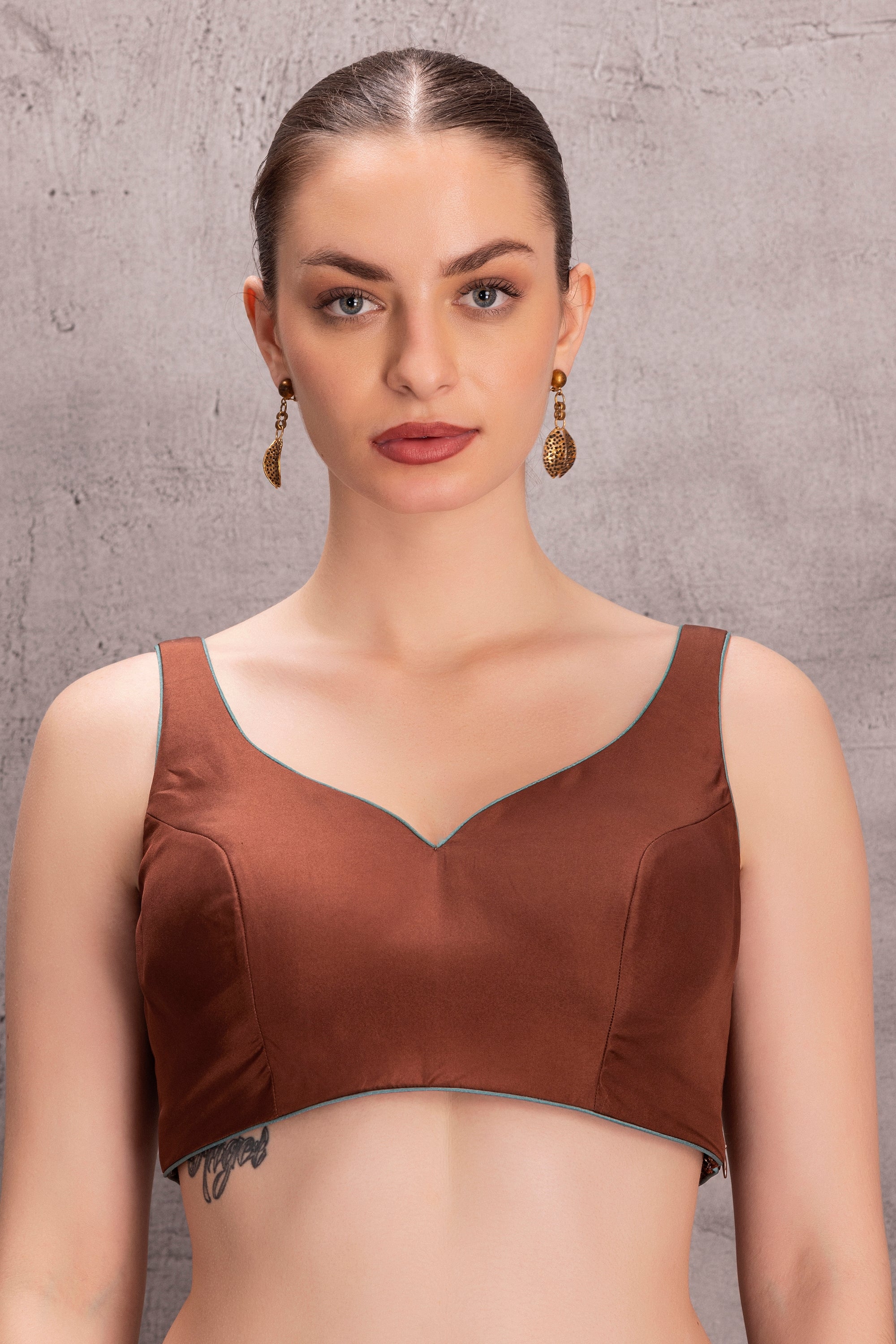 Brown Silk Saree comes with Satin Silk Stitched Blouse & Organic Cotton Stitched Petticoat (3Pcs)