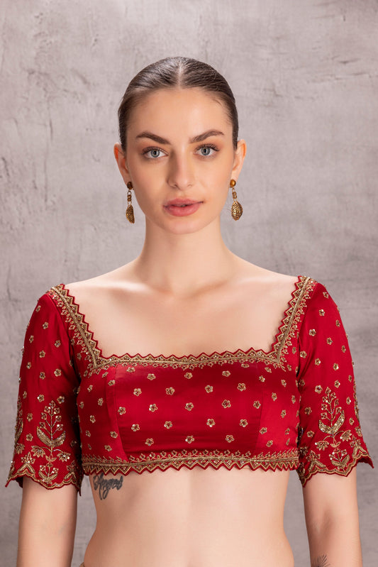 Red Satin Embroidery Blouse (JB-066)