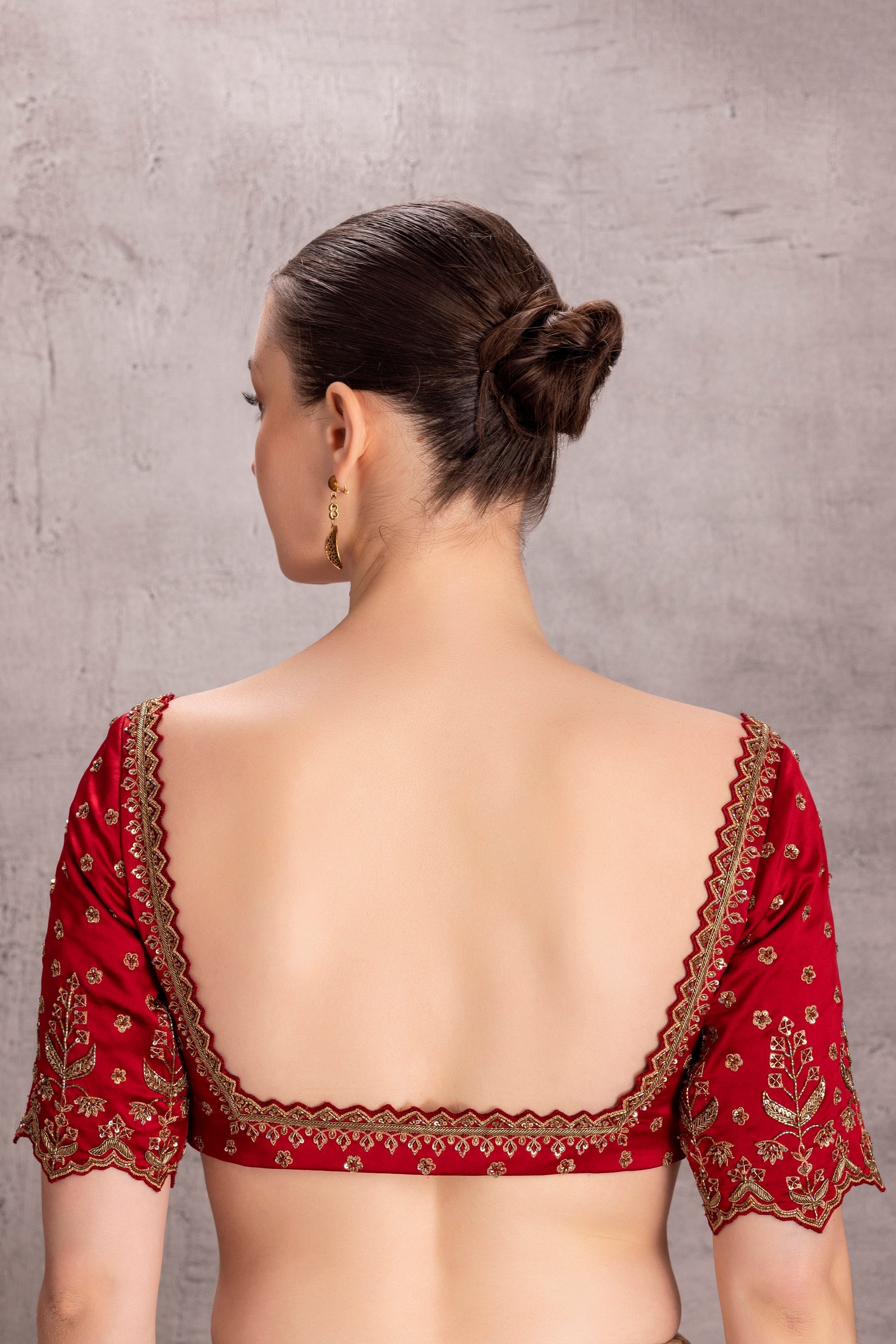 Red Satin Embroidery Blouse (JB-066)