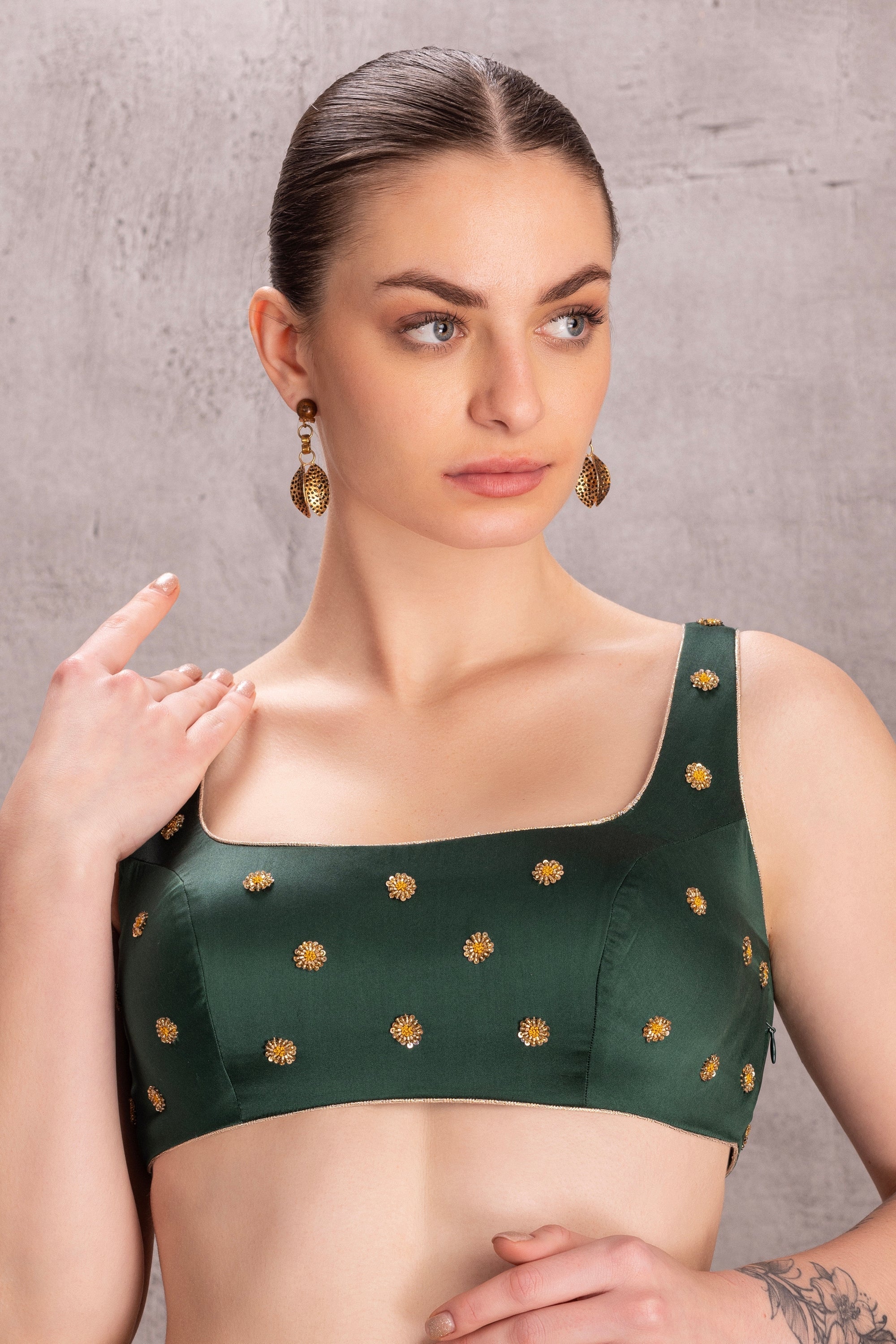 Green Satin silk Blouse (JB-054