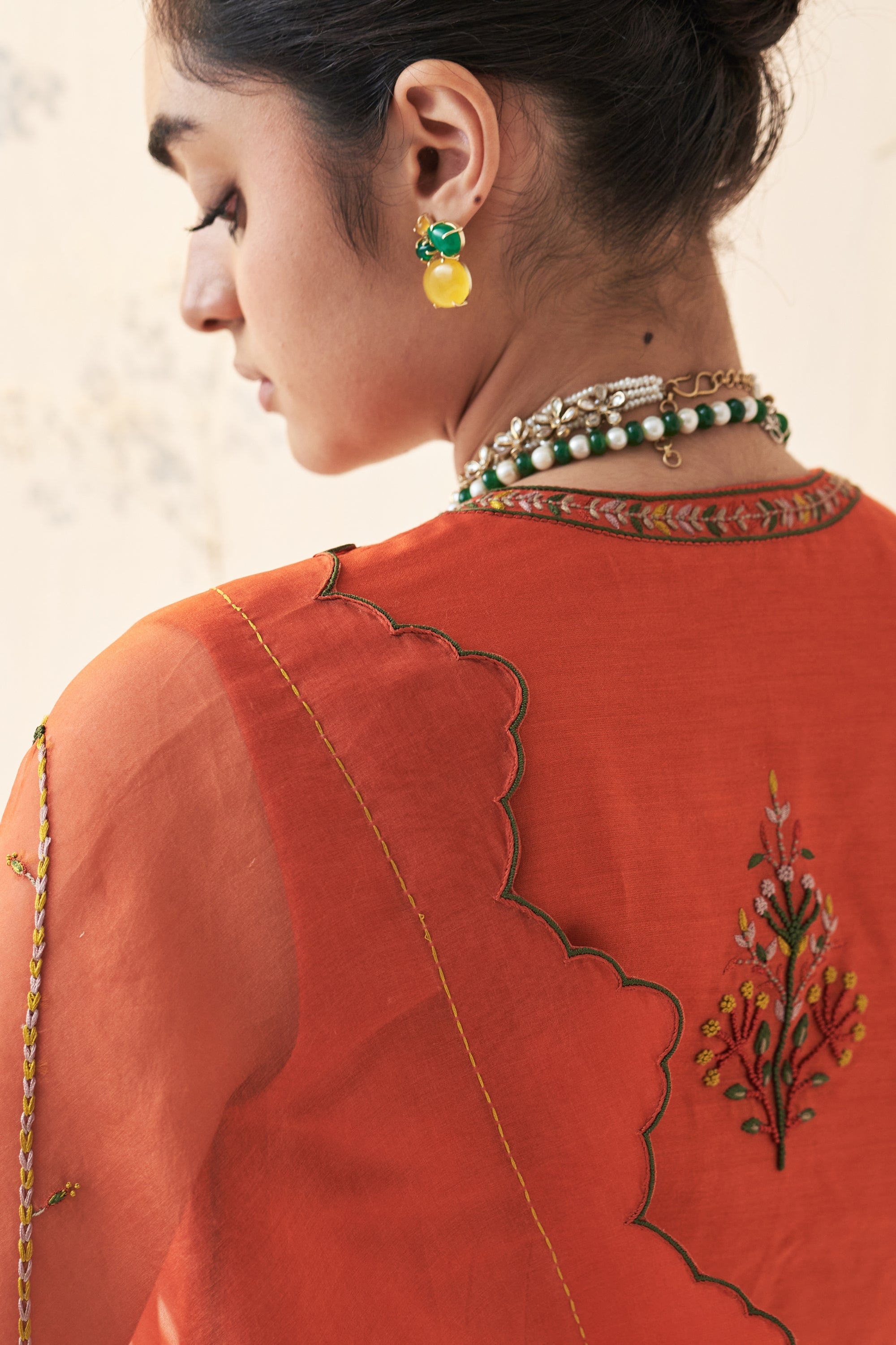 Orange Organza Saree Comes With Chanderi Blouse & Organic Cotton Stitched Petticoat