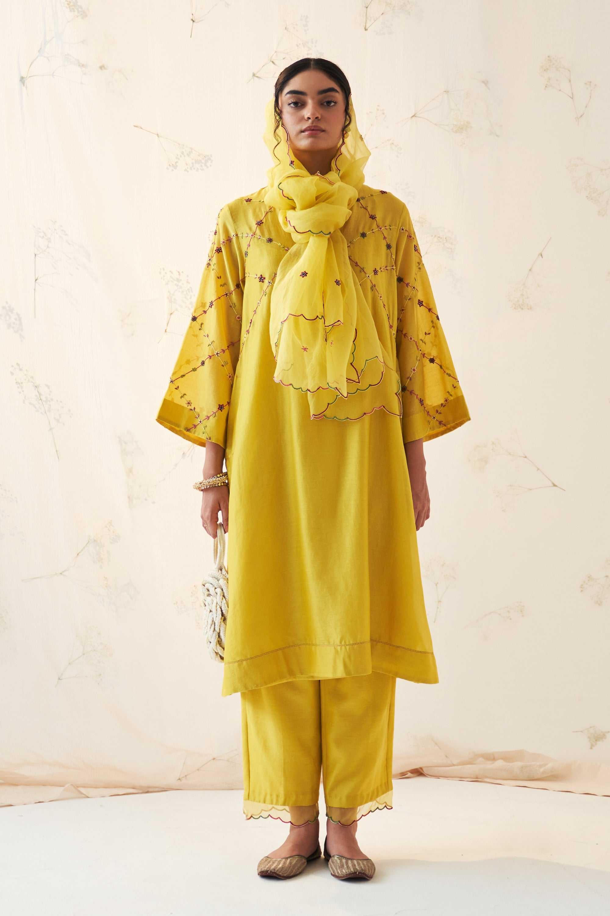 Yellow Chanderi Kurta Set