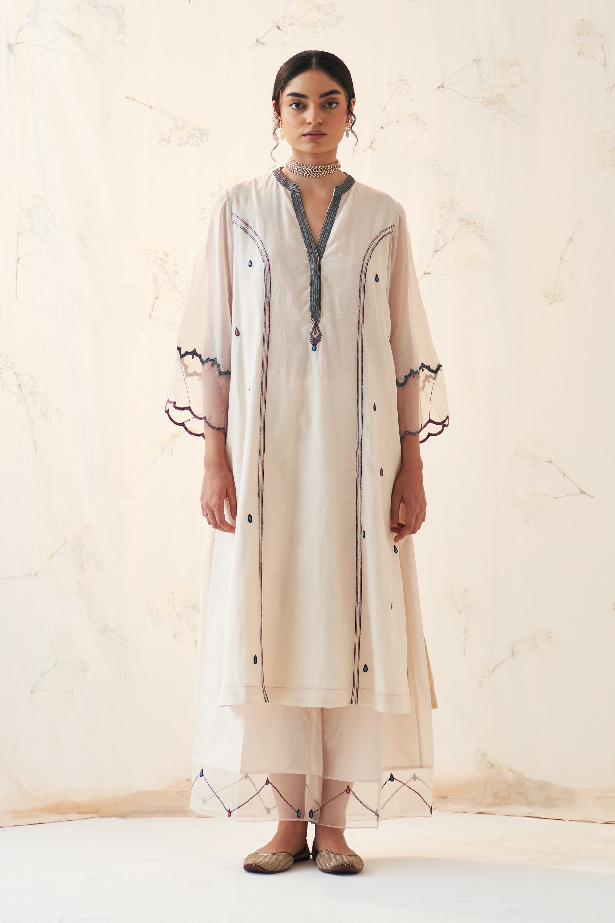 Ivory Chanderi Paisley Kurta Set