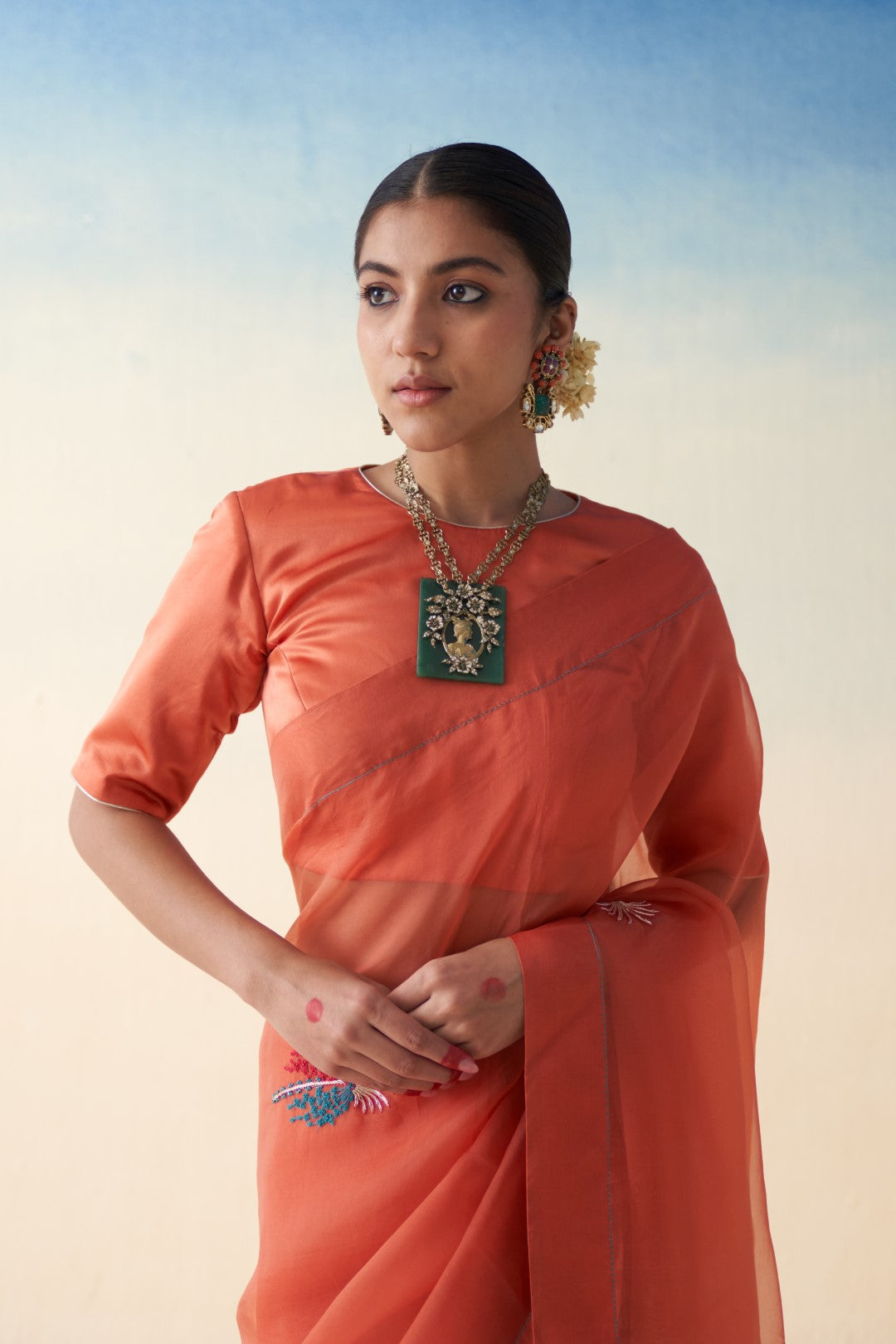 Rust Silk Stitched Blouse (01 Pc.)