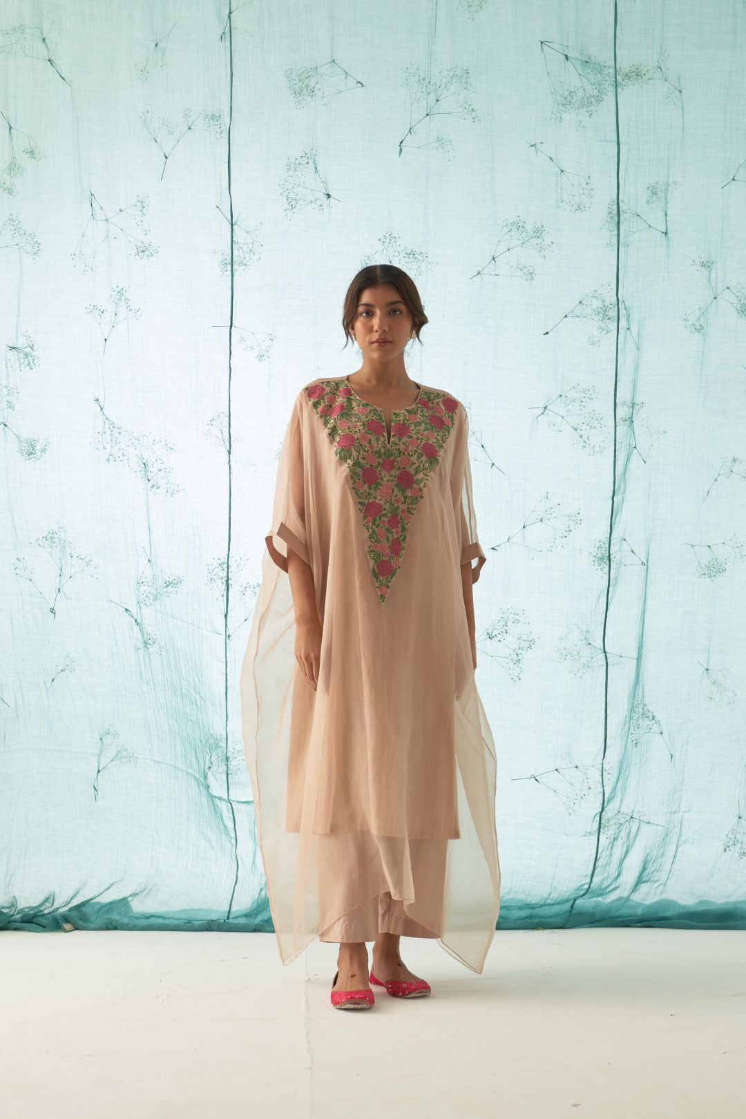 Rose Gold Embroidered Kaftan Set