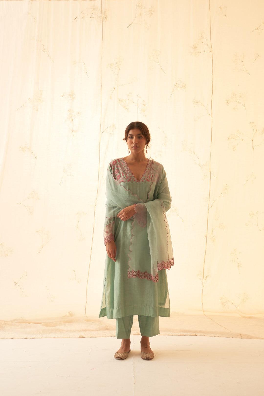 Aqua Pink Embroidered Kurta Set