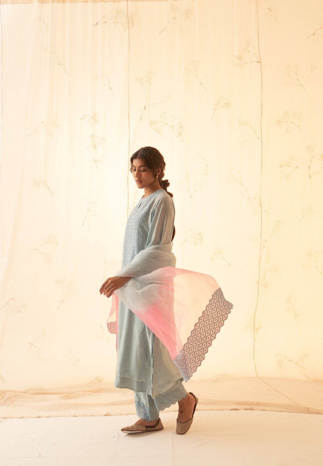 Ice Blue Chanderi Kurta Set