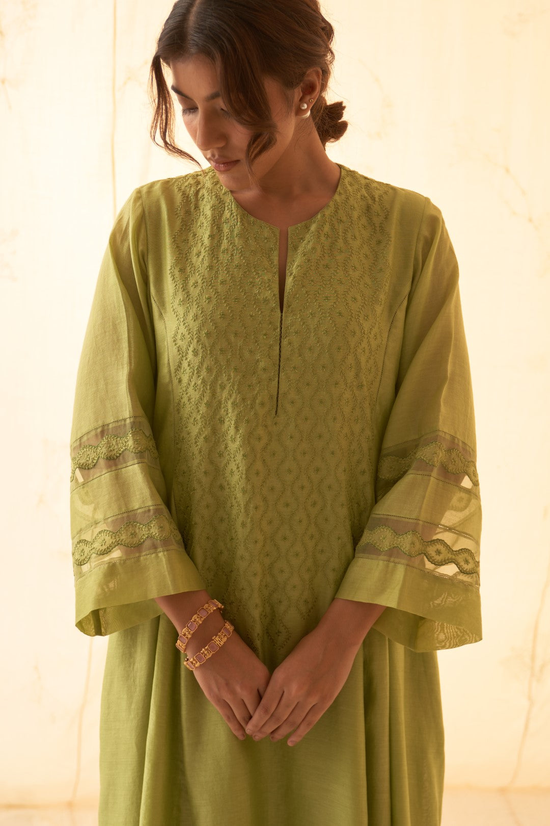 Lime Green Embroidered Kurta Set