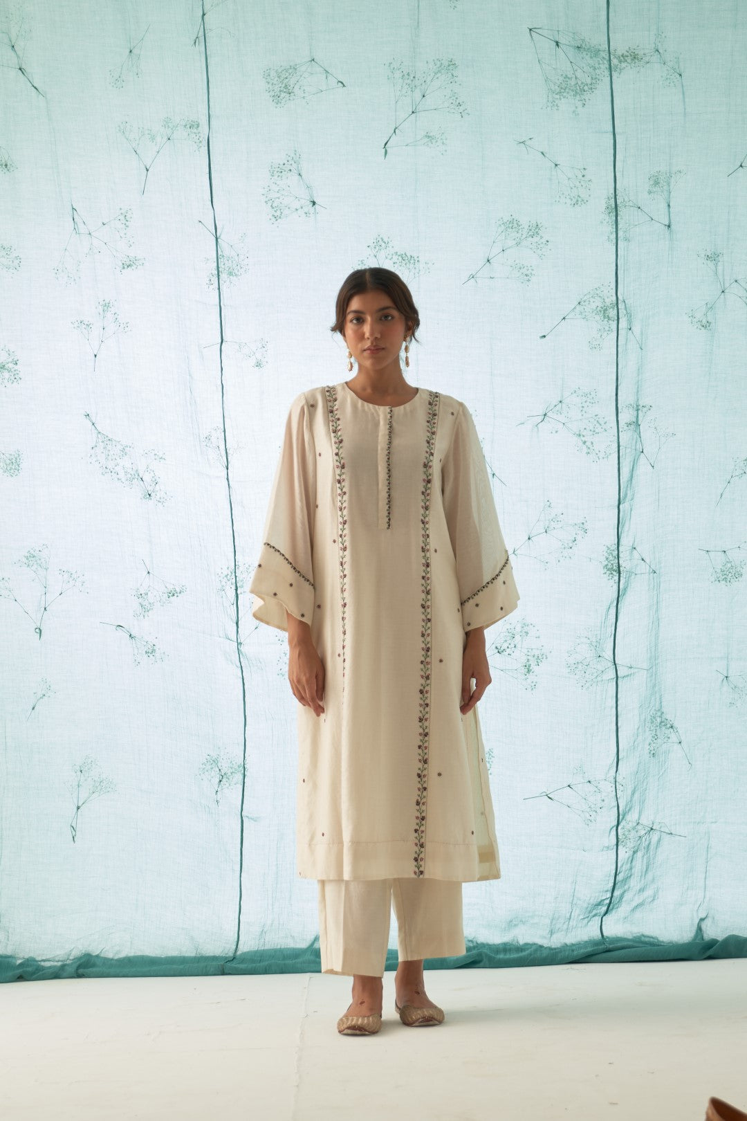 Ivory Embroidered Neckline Kurta Set