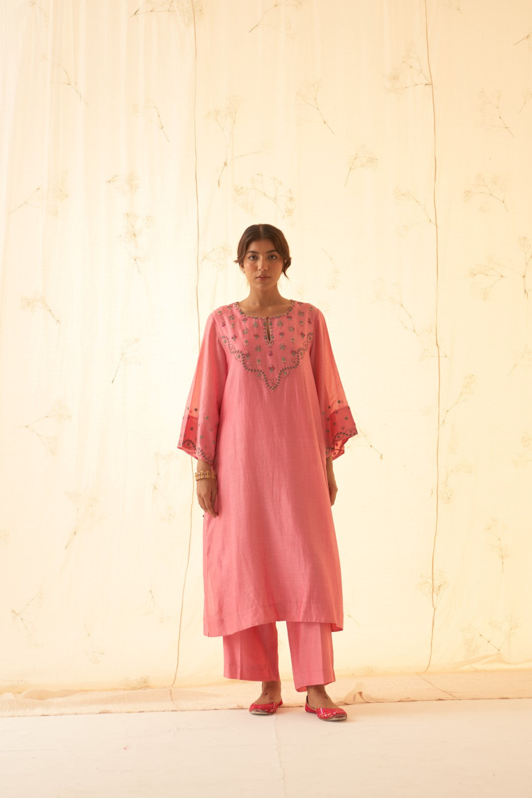 Pink Multicolour Embroidery Work Kurta Set