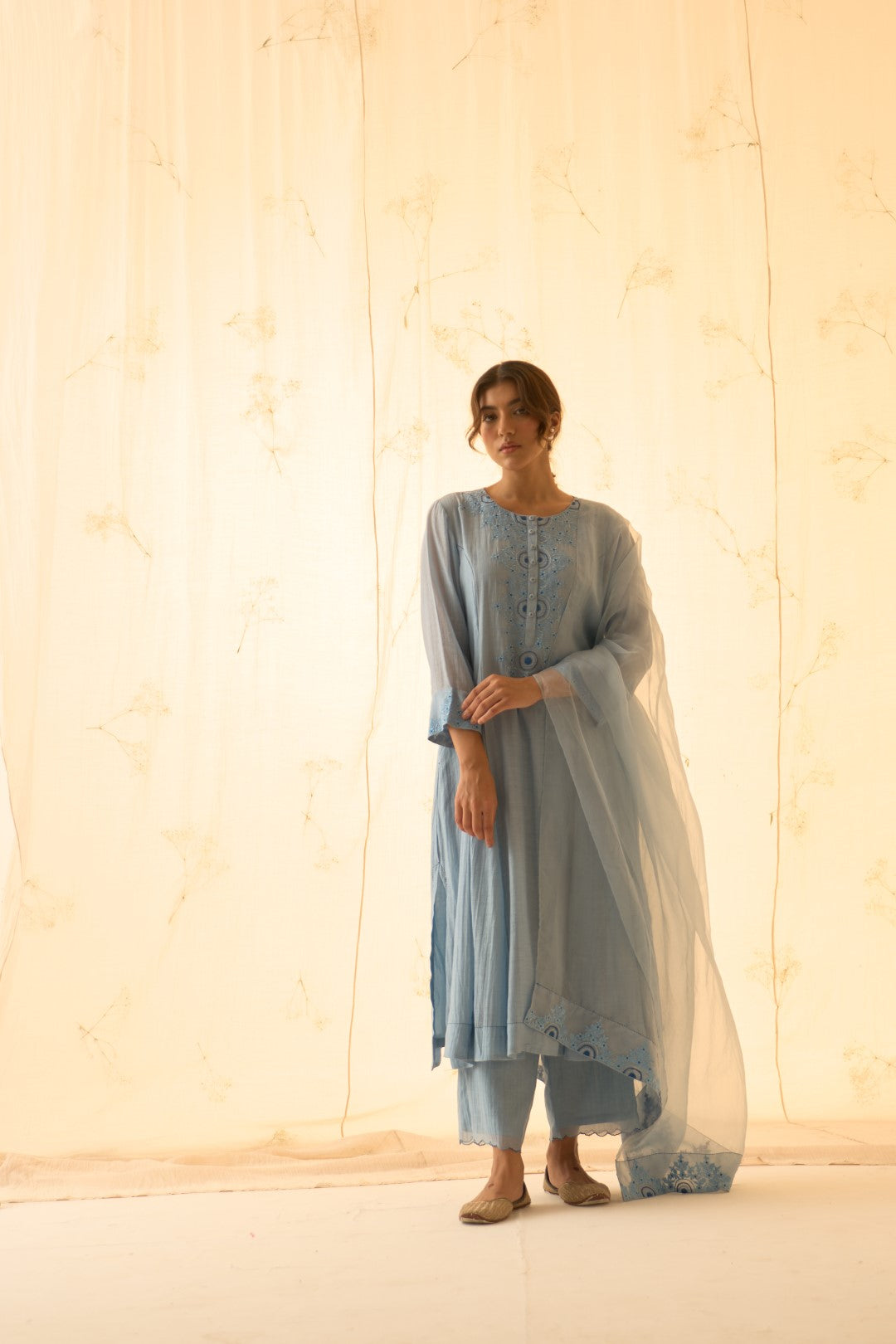 Ice Blue Embroidered Kurta Set