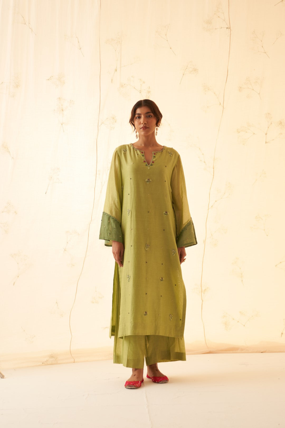 Green Embroidered Kurta Set