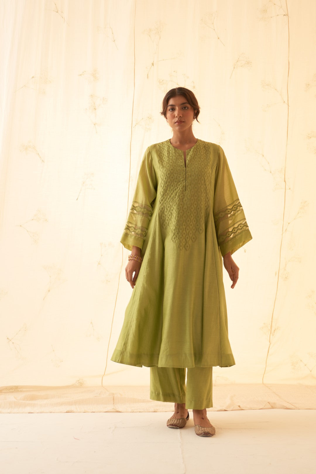 Lime Green Embroidered Kurta Set