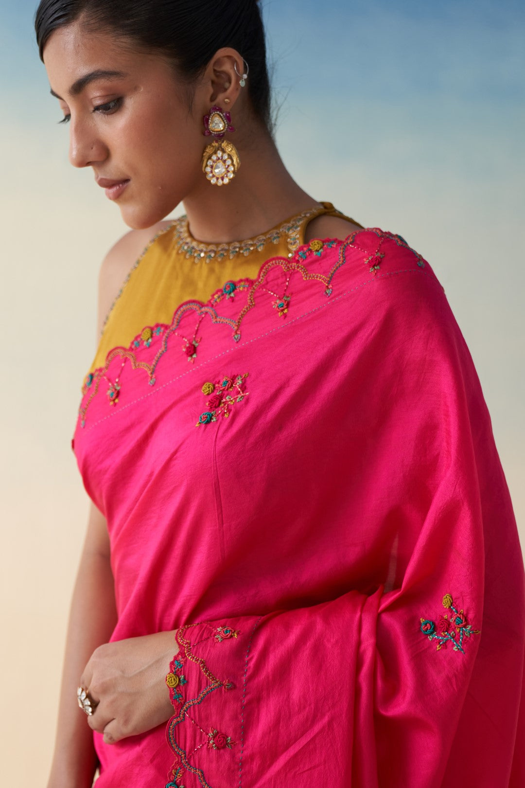 Mustard Silk Embroidered Stitched Blouse (01 Pc.)