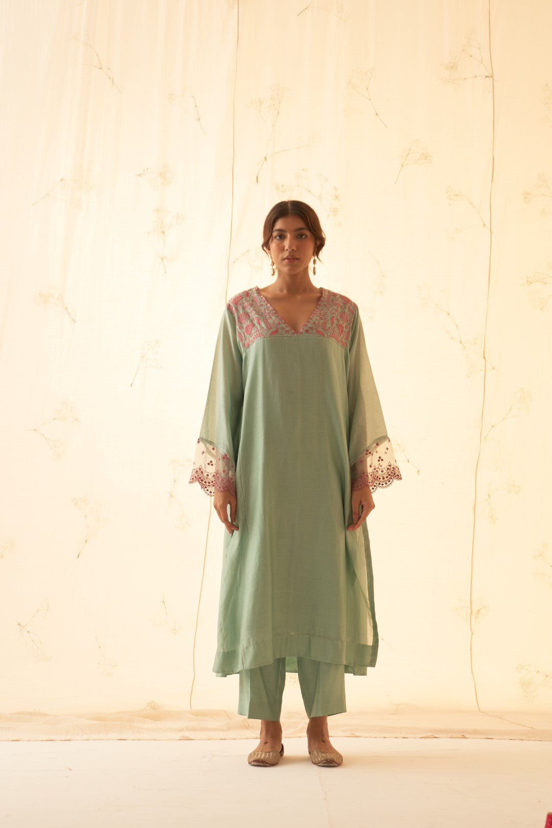 Aqua Pink Embroidered Kurta Set