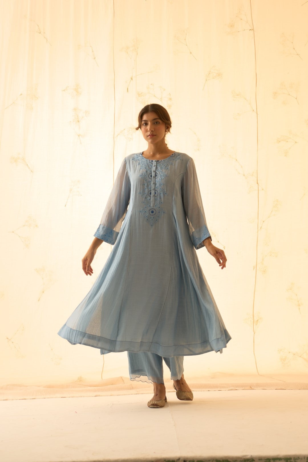 Ice Blue Embroidered Kurta Set