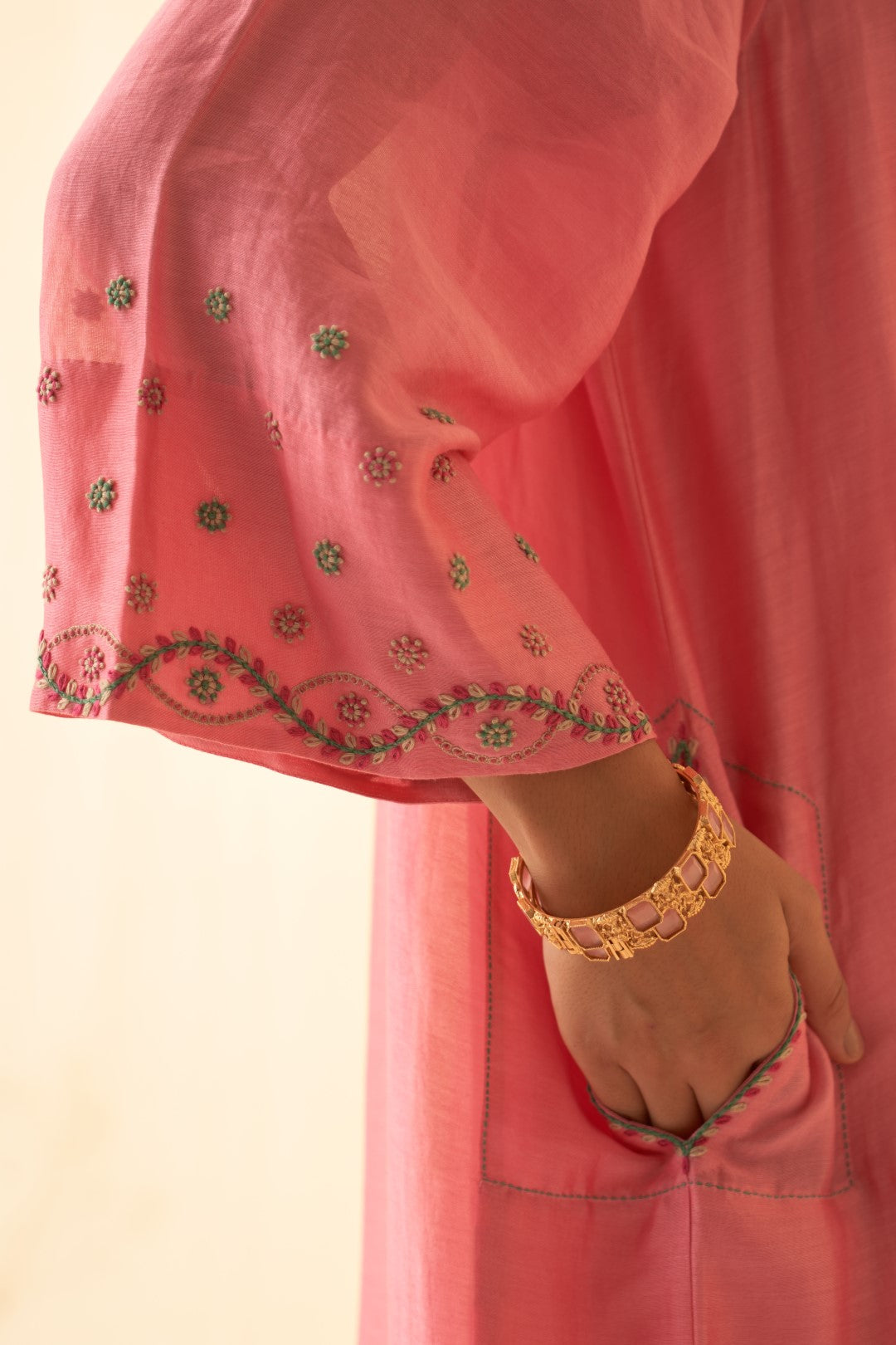 Pink Multicolour Embroidery Work Kurta Set