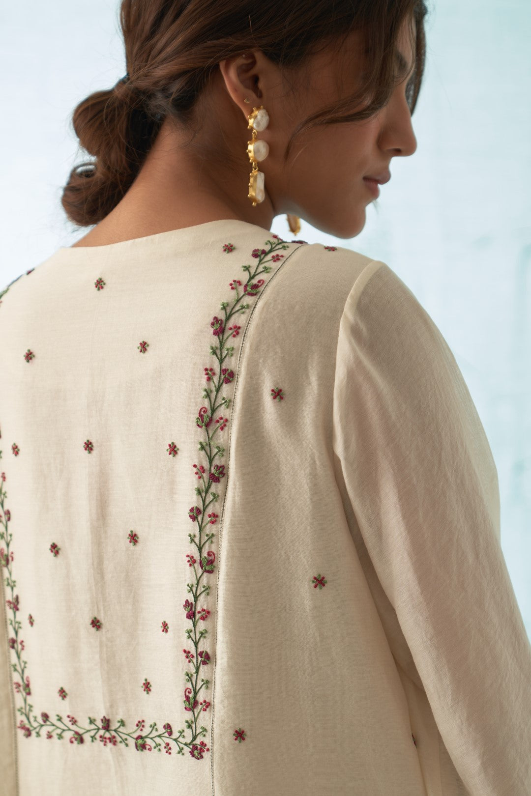 Ivory Embroidered Neckline Kurta Set