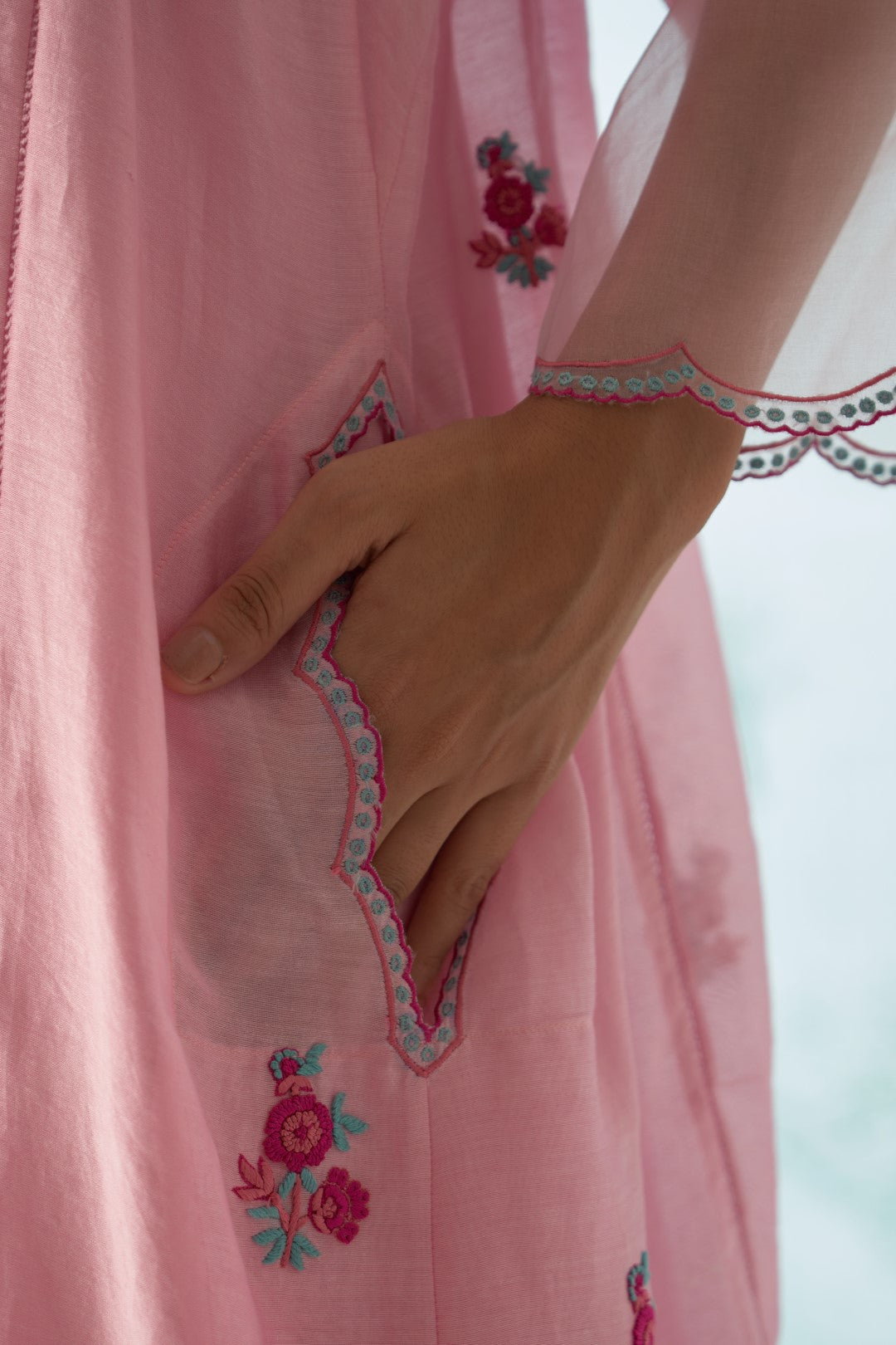 Pink With Floral Embroidered Kurta Set