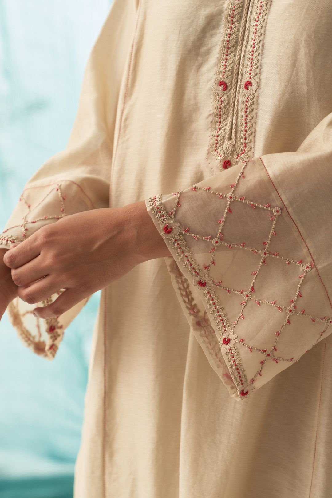 Beige Embroidered Kurta Set