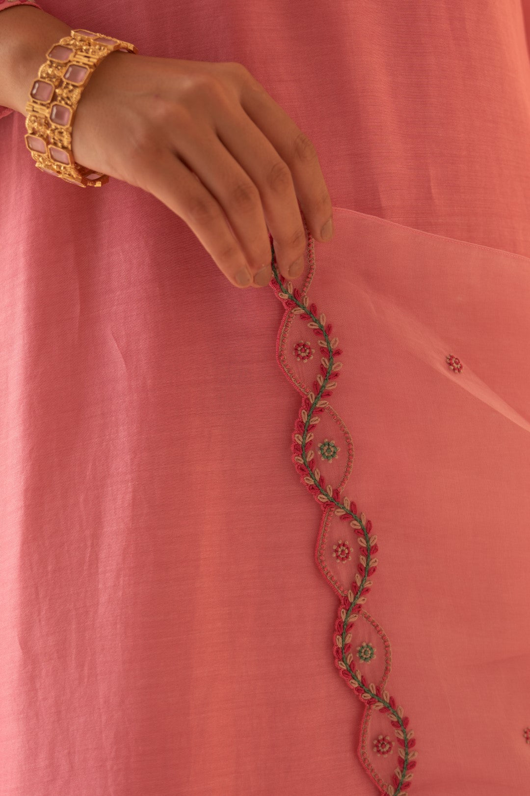 Pink Multicolour Embroidery Work Kurta Set