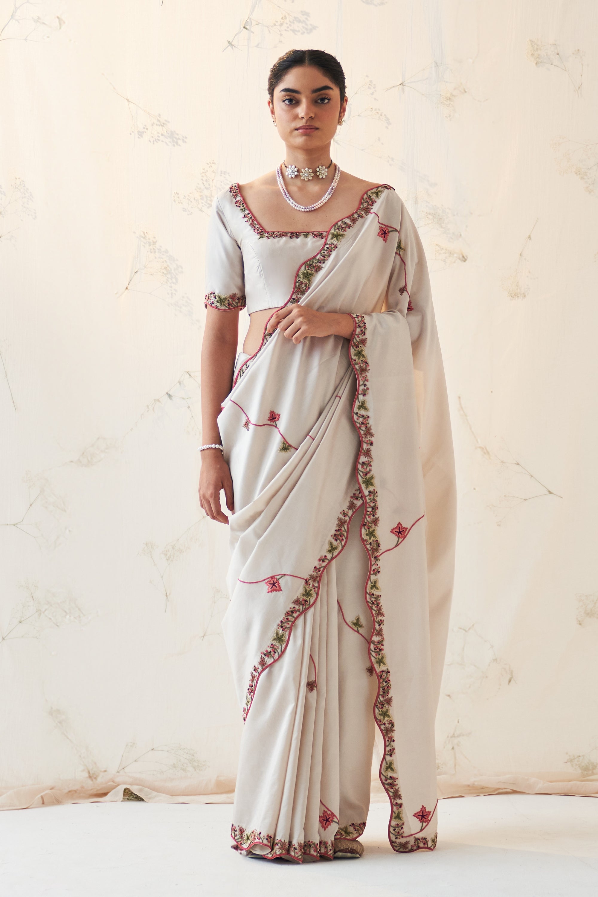 Ivory Silk Saree Comes With Silk Stitched Blouse & Organic Cotton Stitched Petticoat