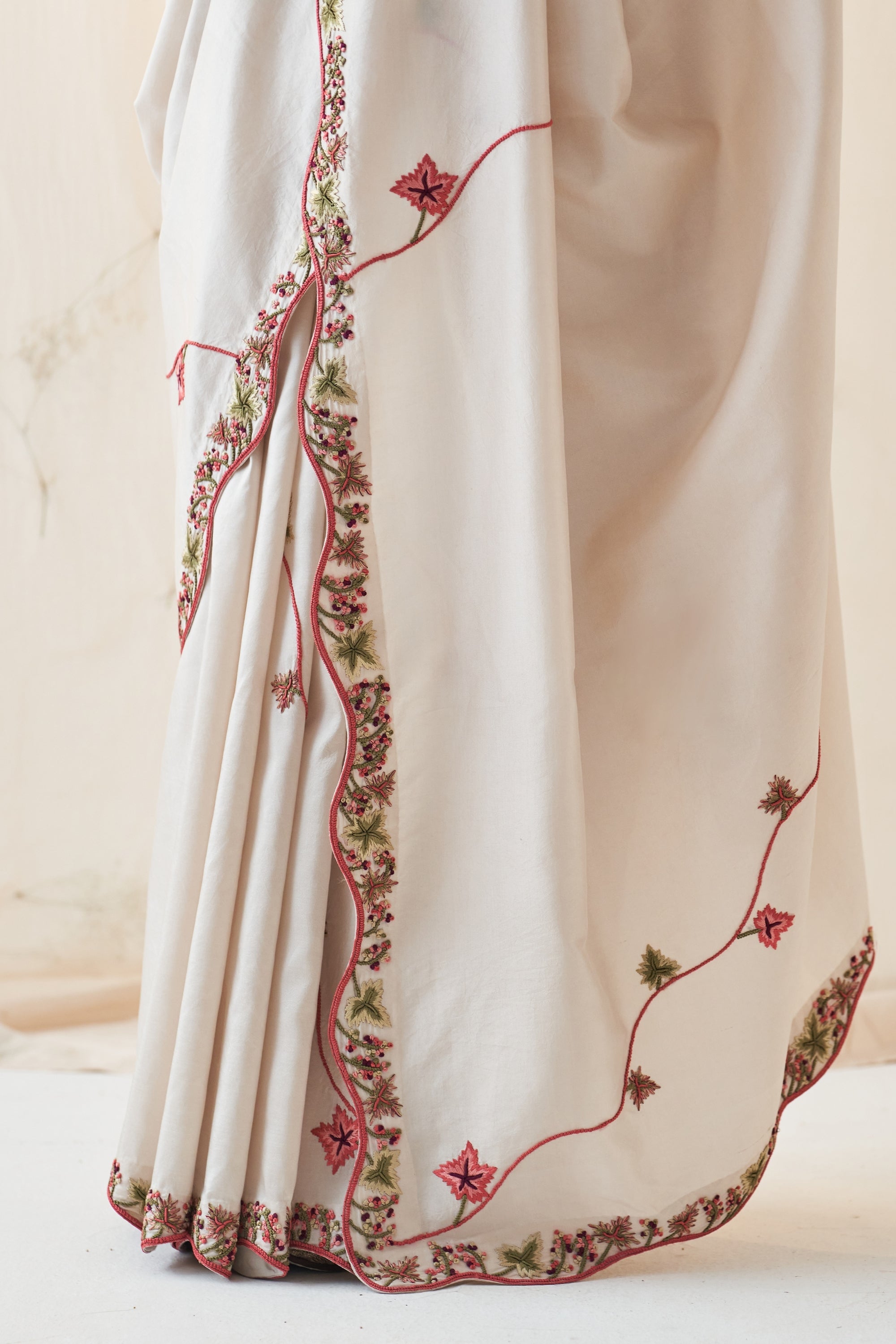 Ivory Silk Saree Comes With Silk Stitched Blouse & Organic Cotton Stitched Petticoat