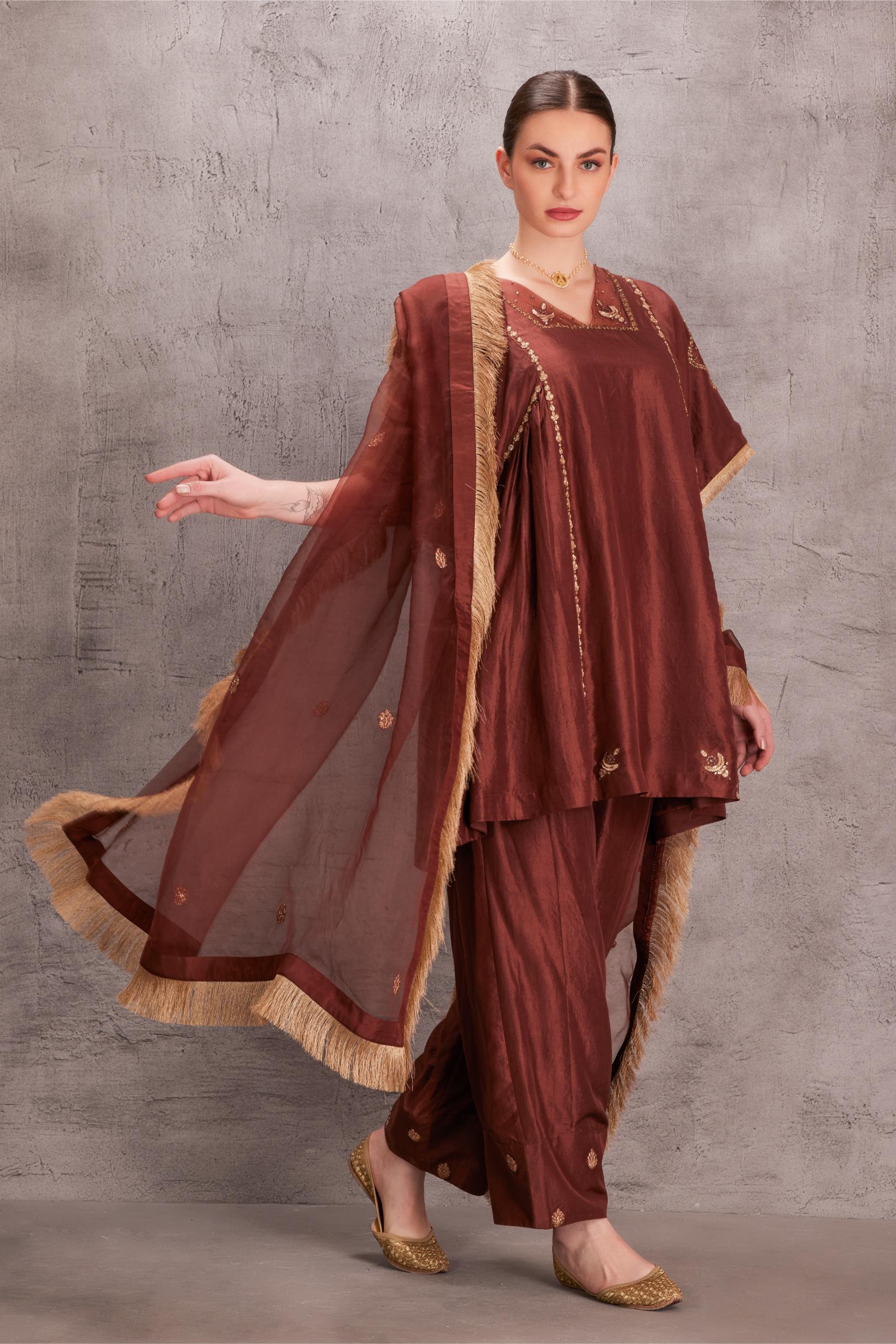 Brown Silk Kurta Set