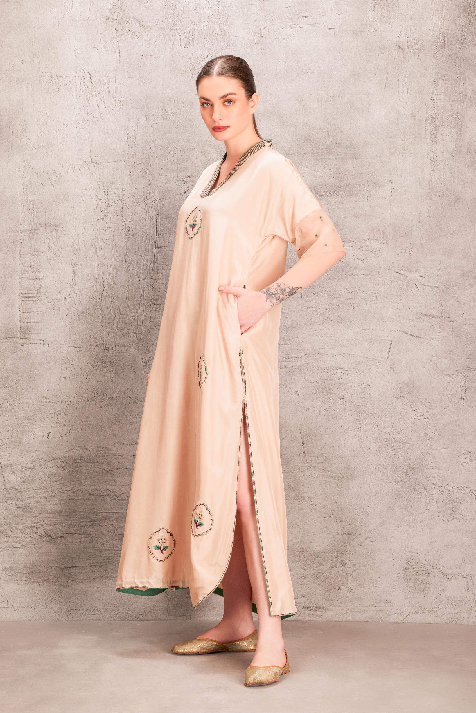 Beige Silk Kaftan Set