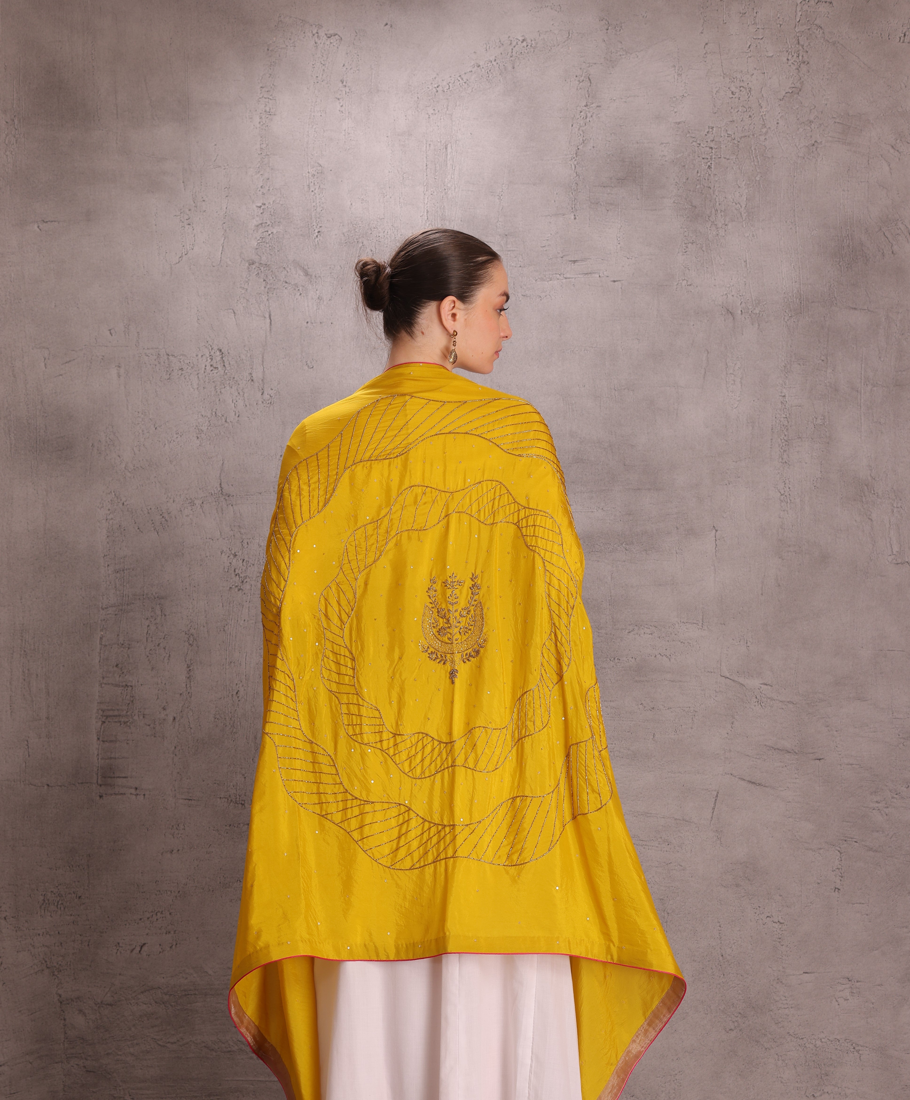 Yellow Silk Embroidered Dupatta