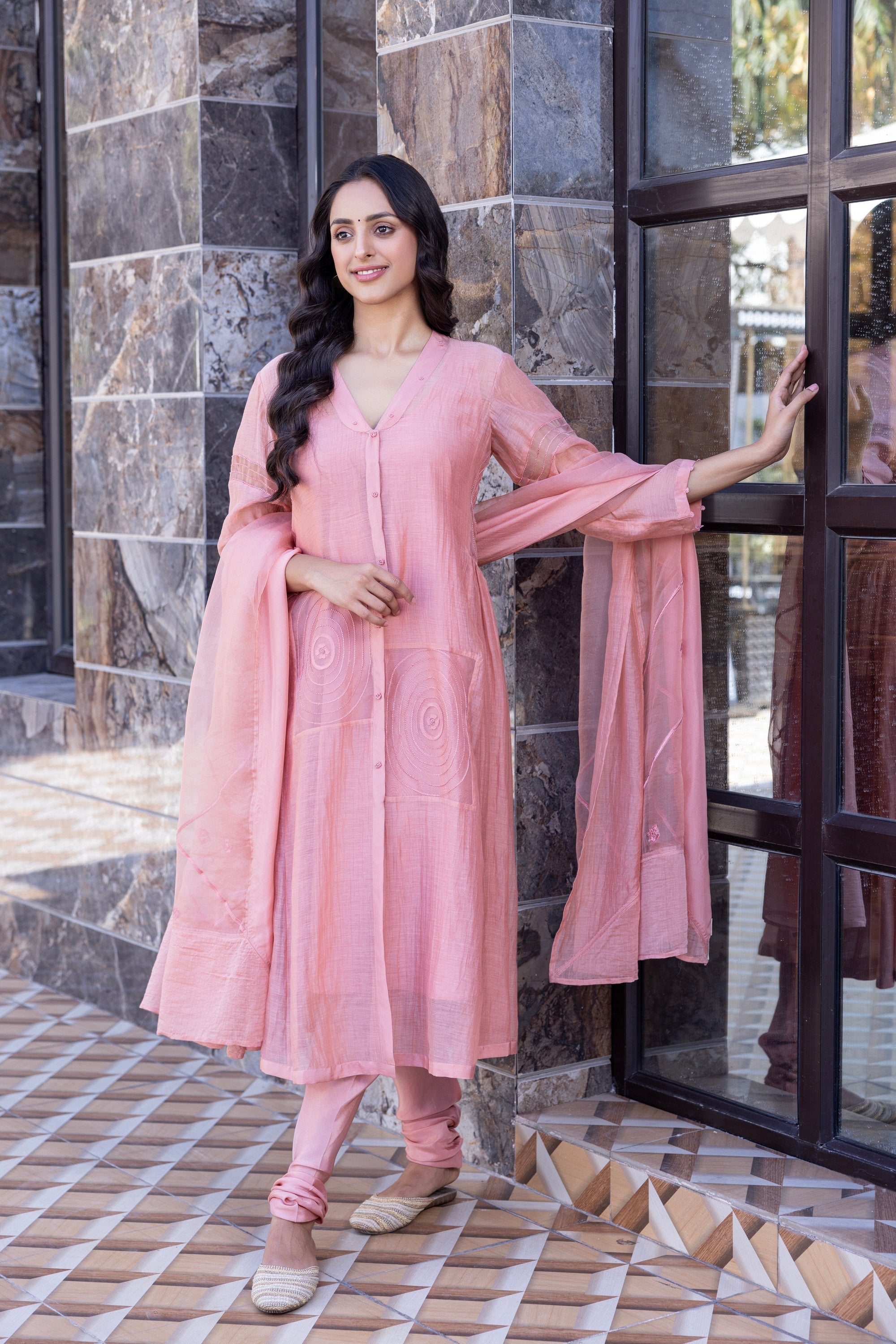 Peach Chanderi kurta Set