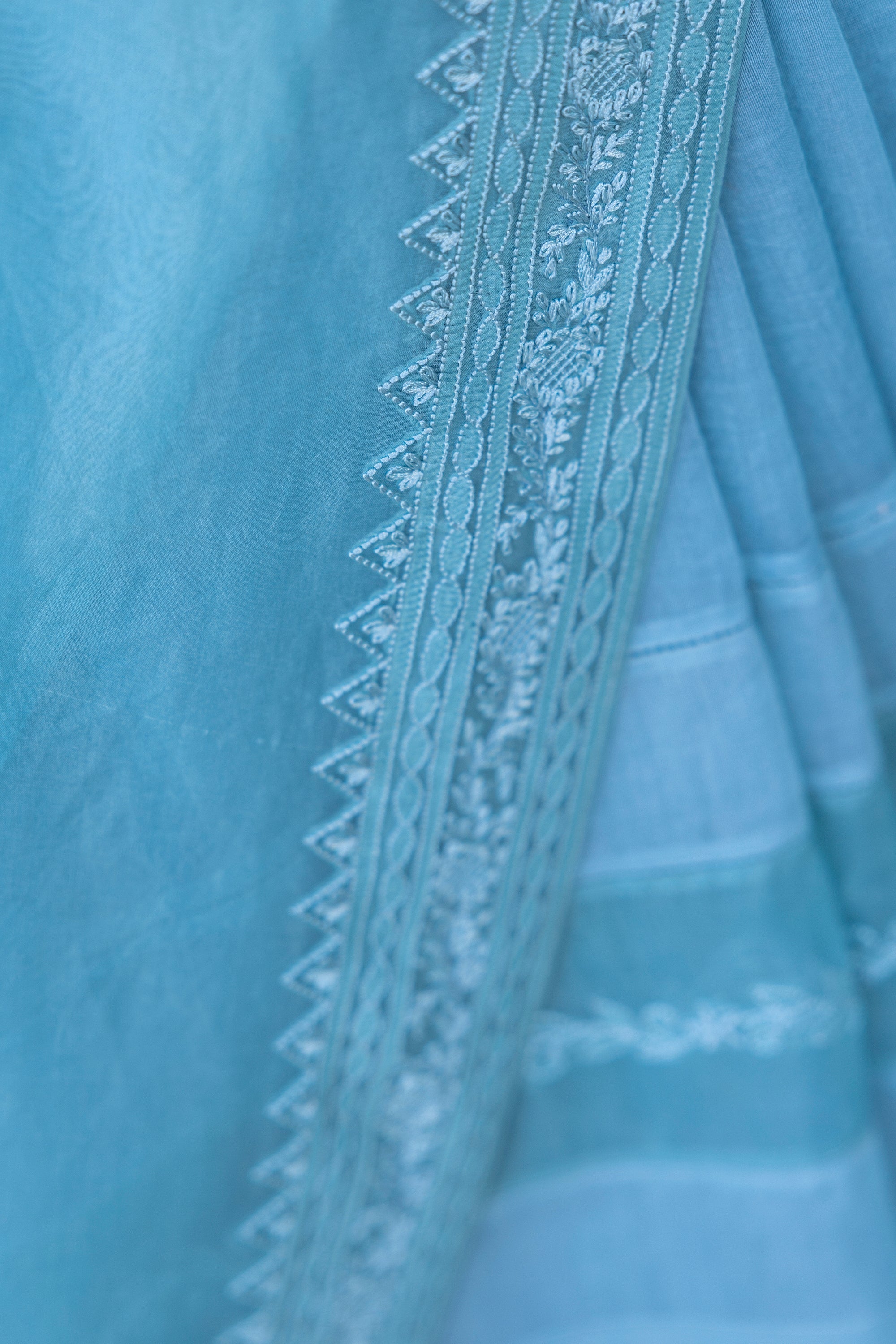 Sky blue chanderi embroidered  Saree Comes with  chanderi Stitched Blouse and organza embroidered short jacket& Organic Cotton Stitched Petticoat (4 Pcs)