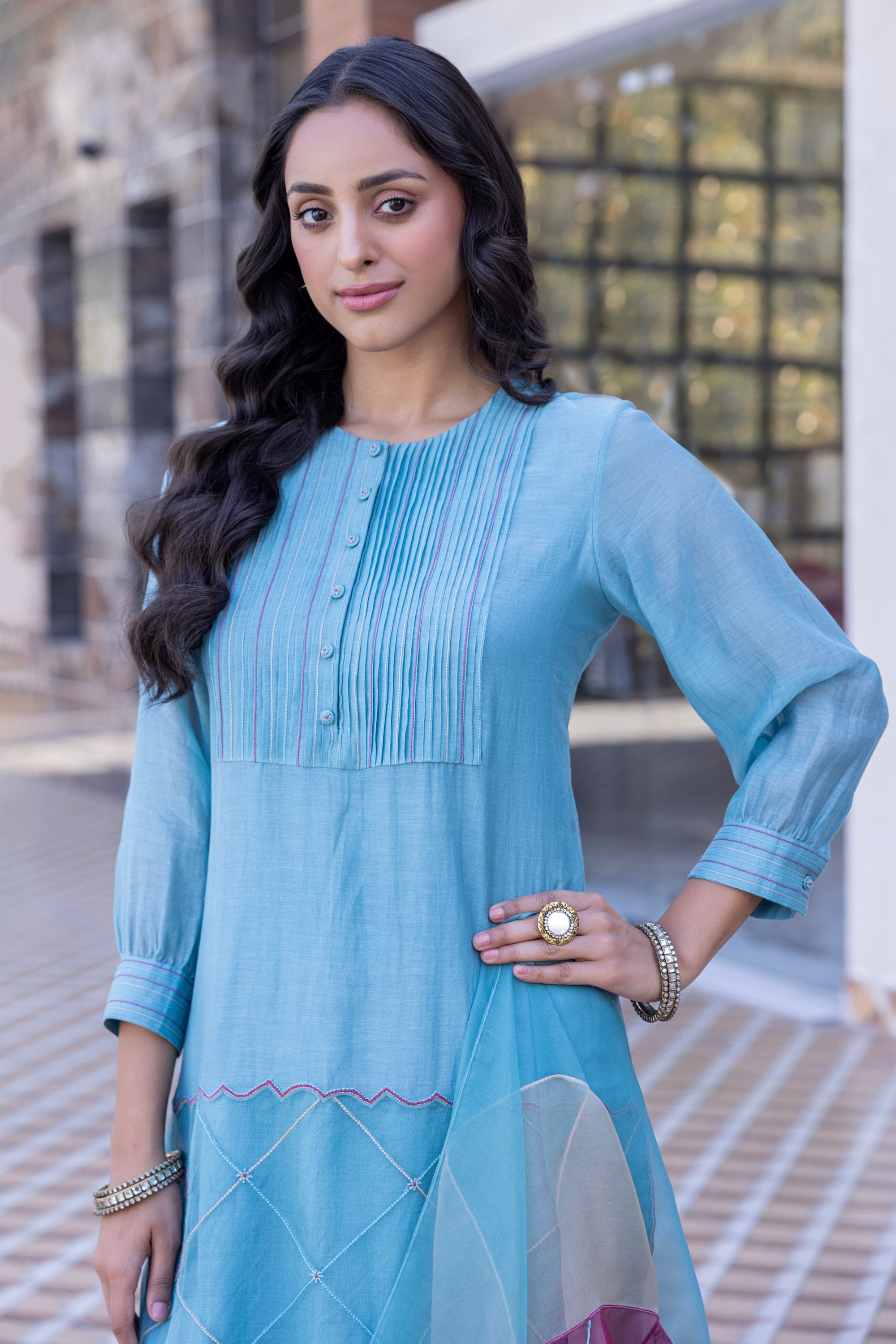 Sky Blue Chanderi Kurta Set