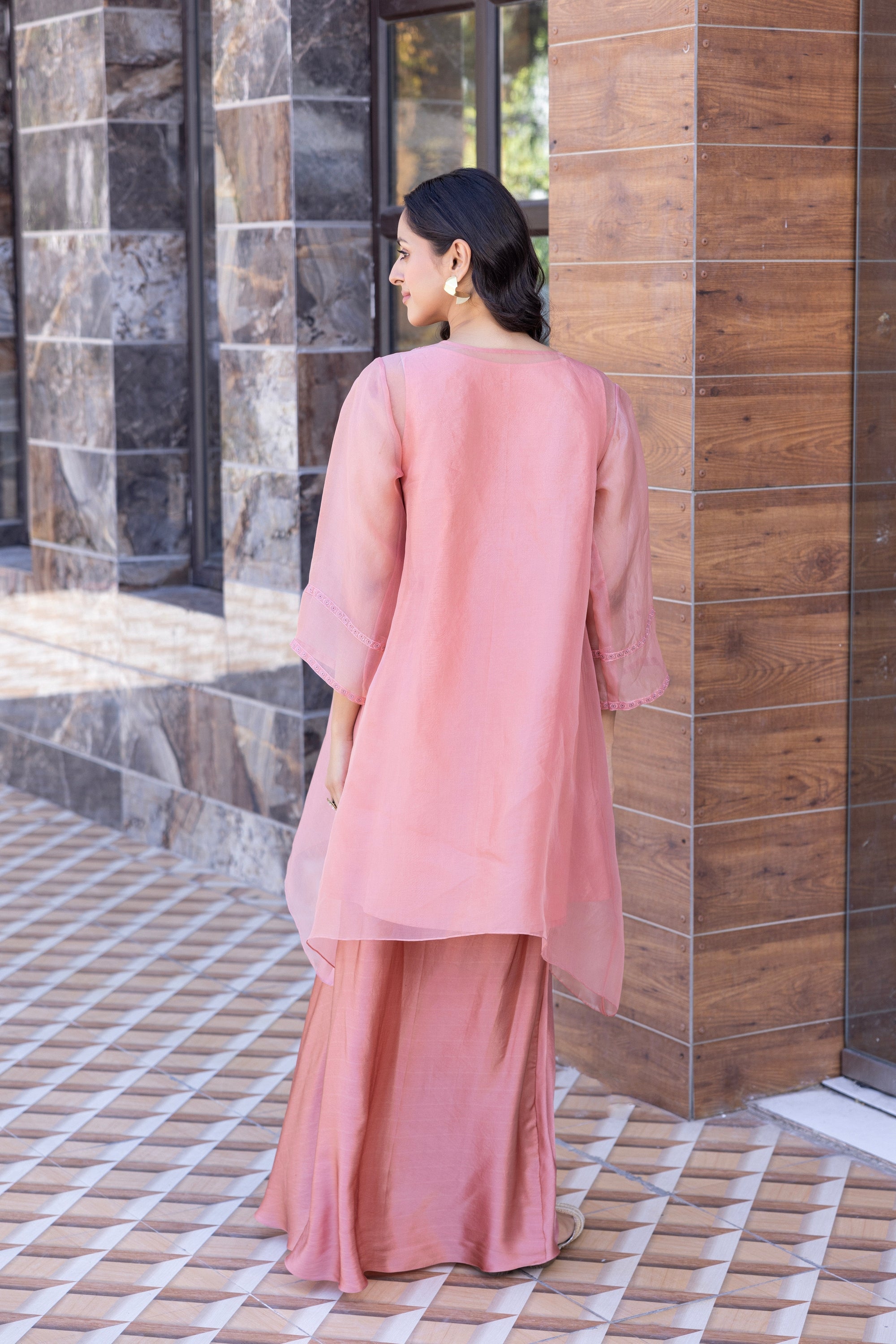 Peach Organza Kaftan Set