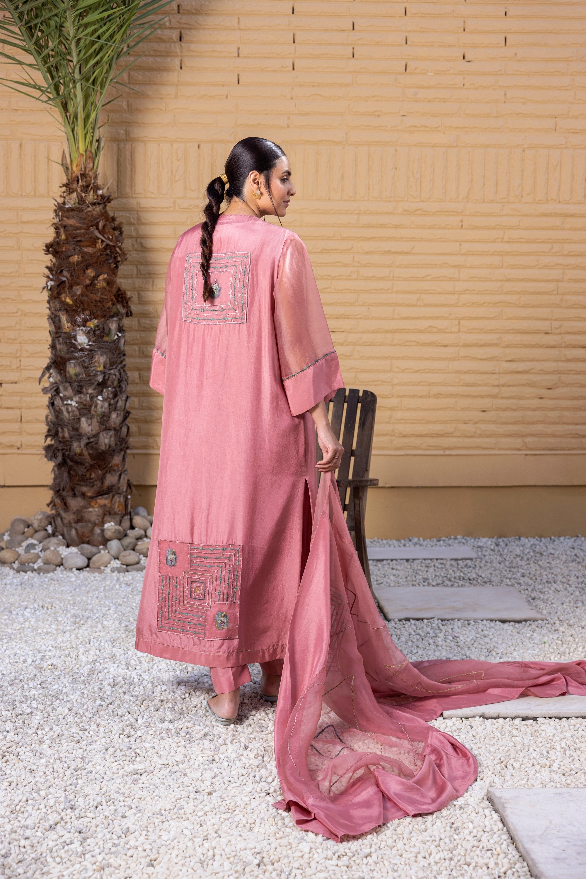 Pink Silk Kaftan Set