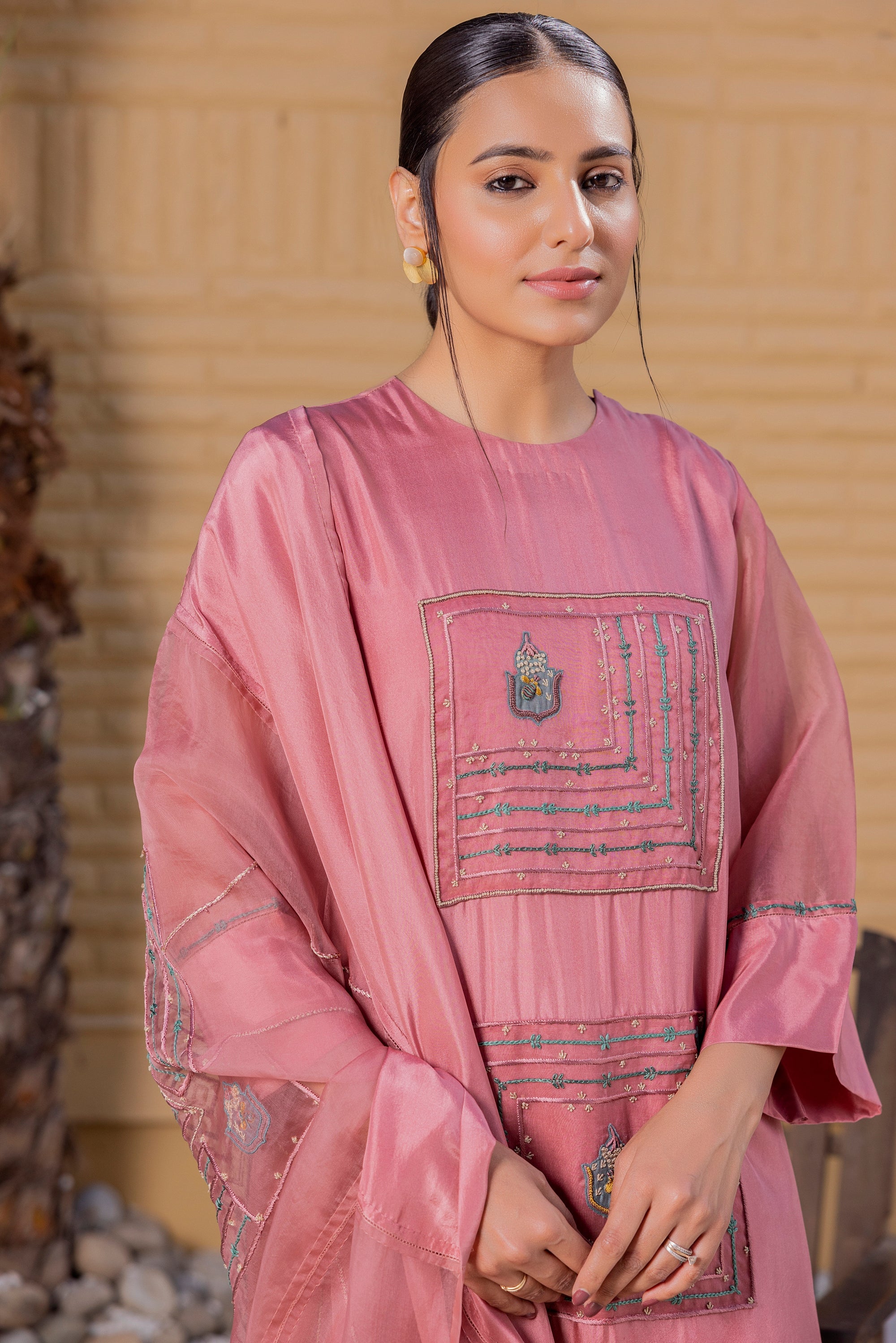 Pink Silk Kaftan Set