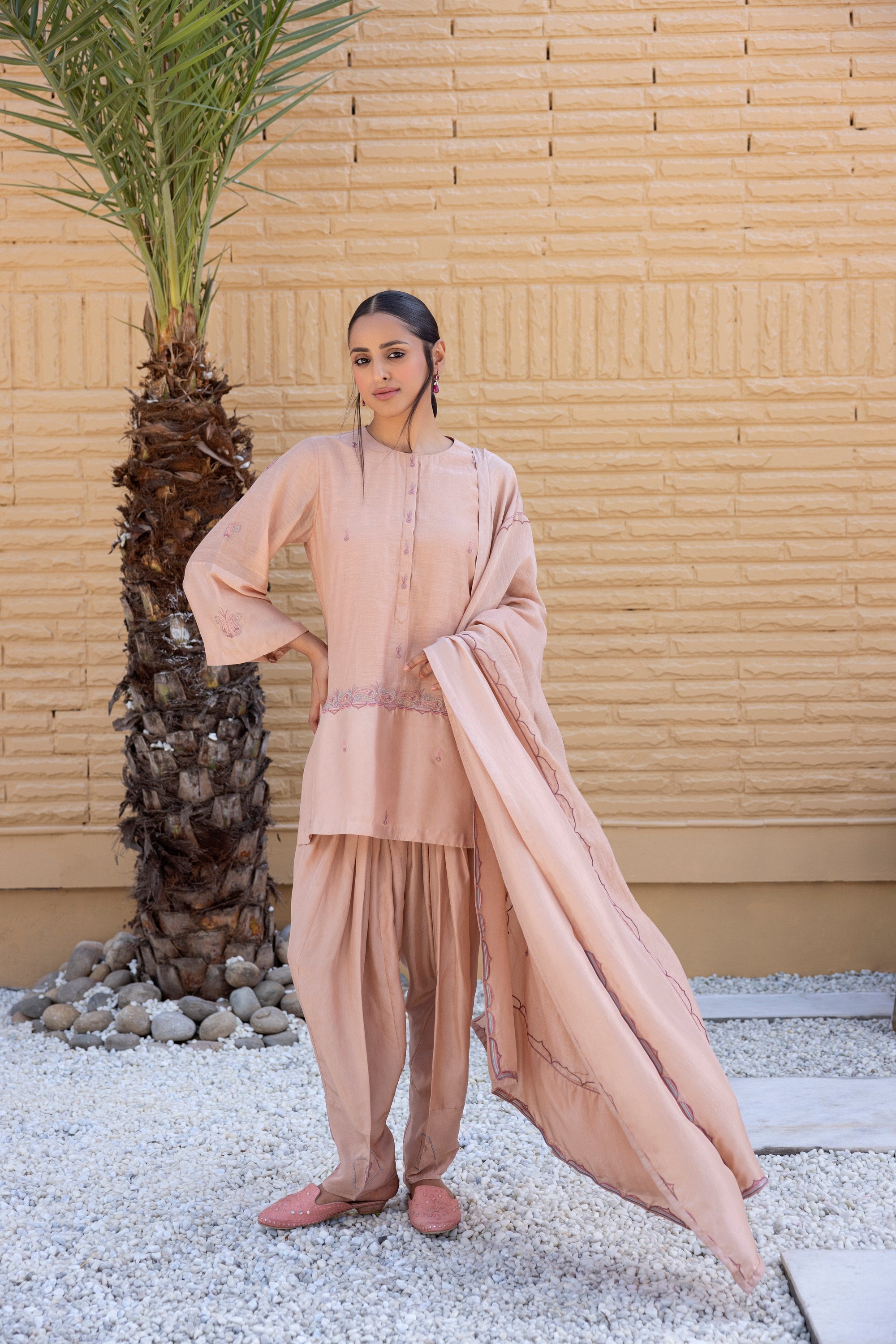 Rose gold chanderi kurta set