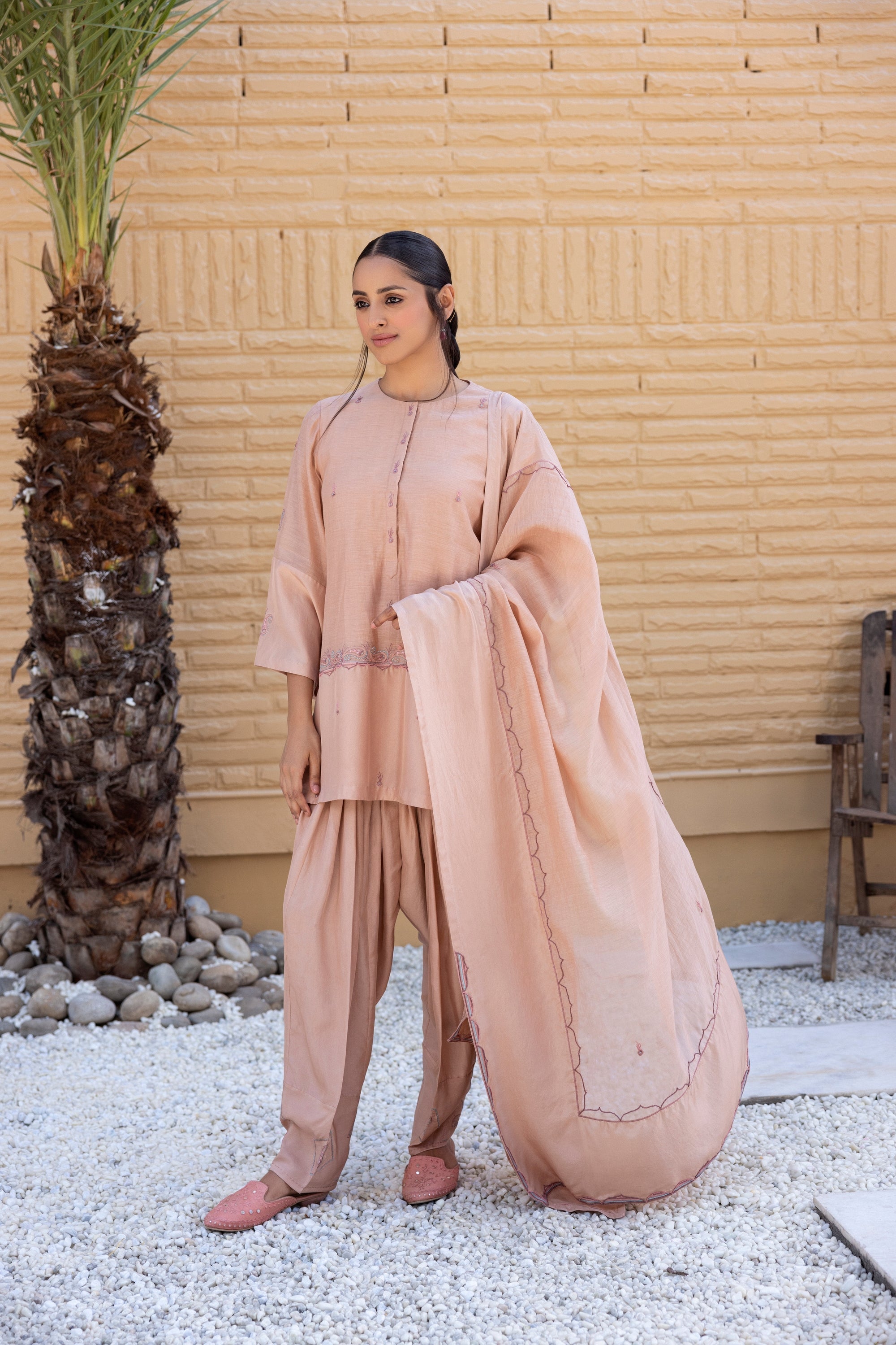 Rose gold chanderi kurta set