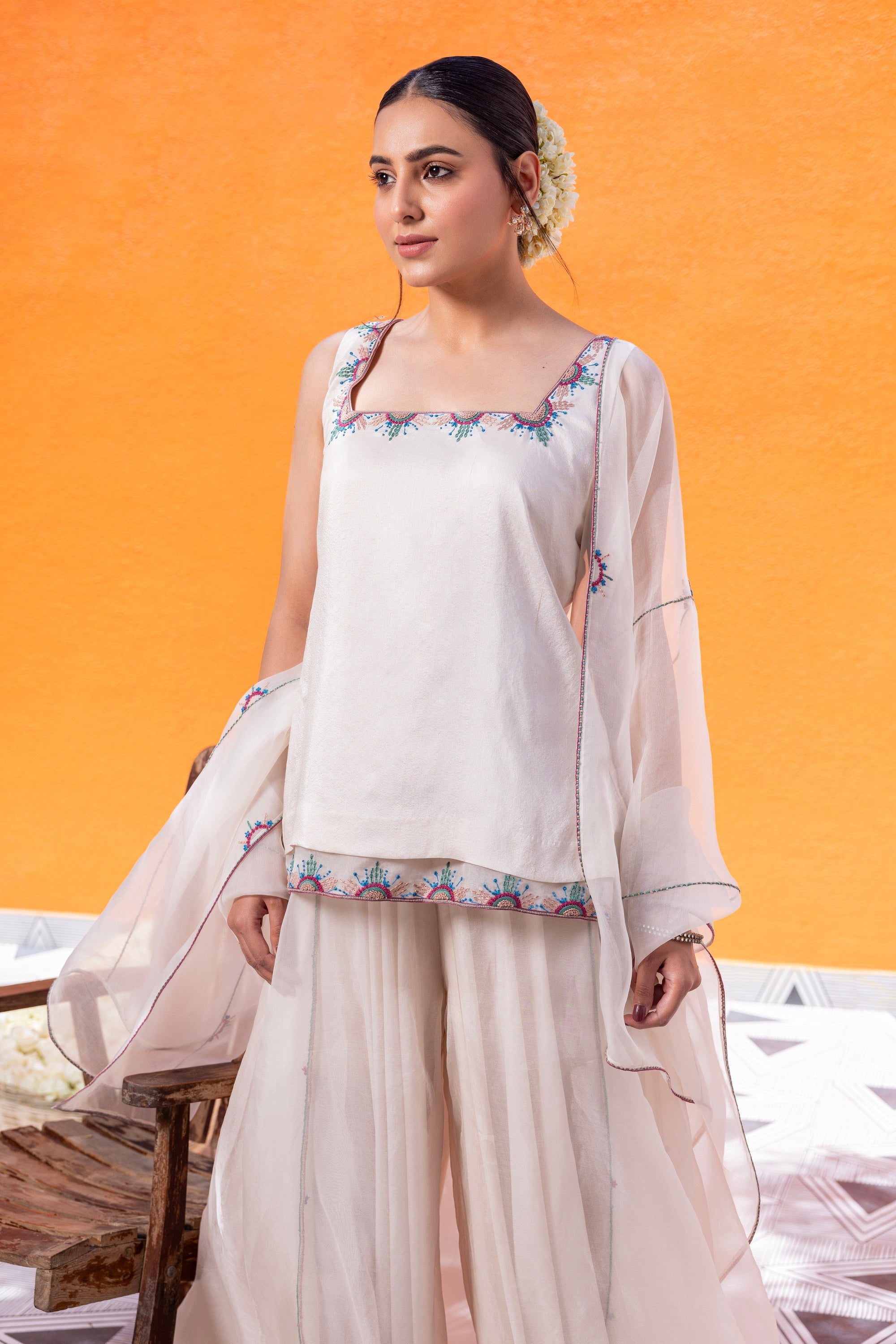 Ivory Organza Sharara Set