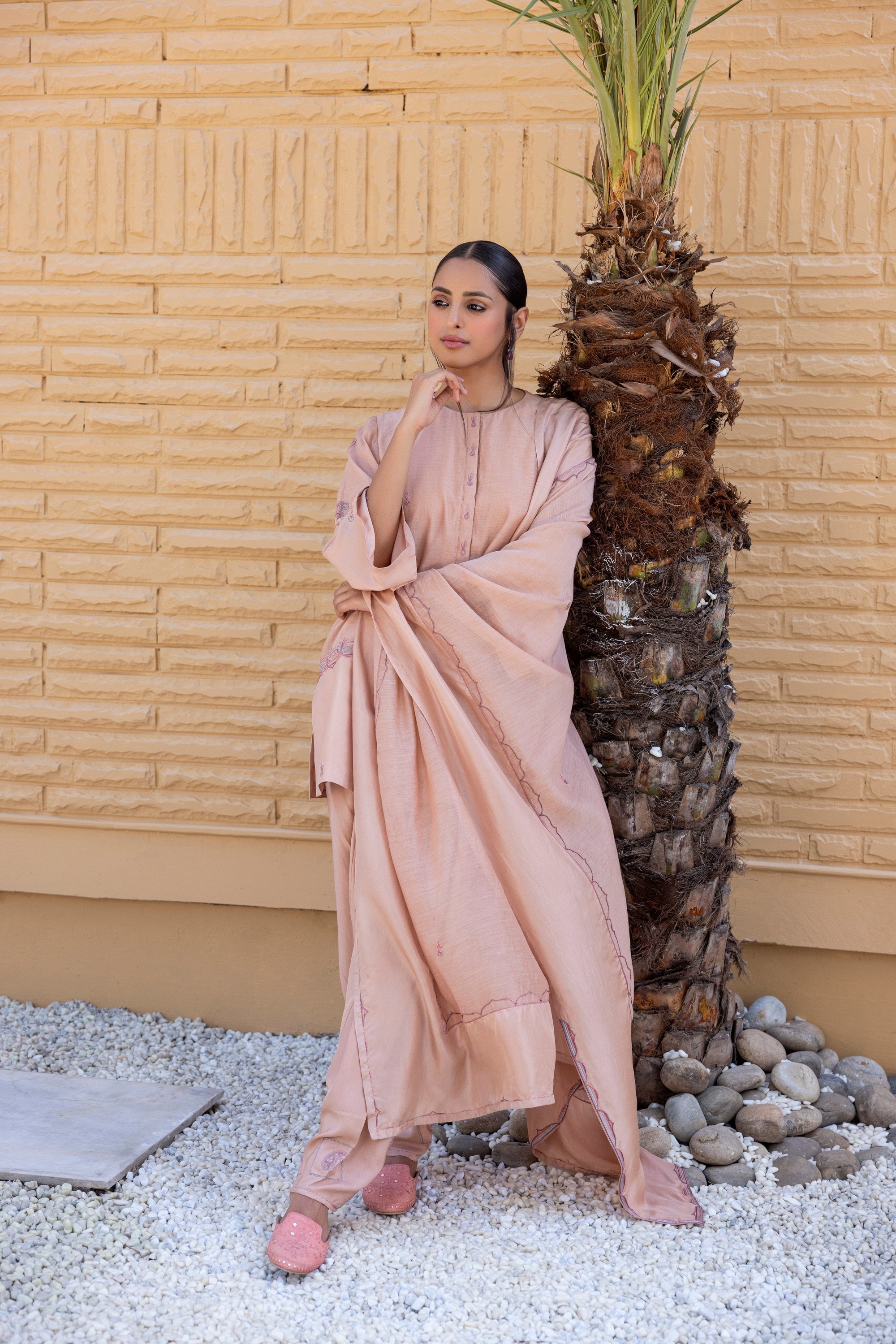 Rose gold chanderi kurta set