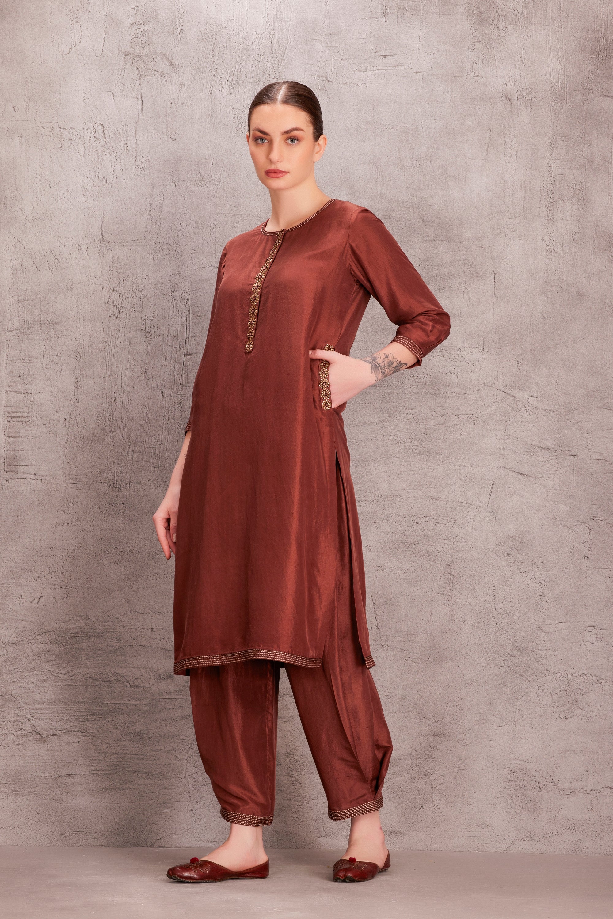 Brown Dupion Silk Kurta Set